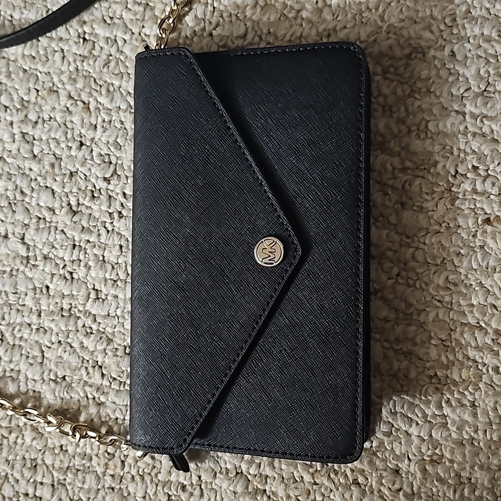 NEW Small Michael Kors Saffiano Leather Envelope Crossbody/Clutch Black